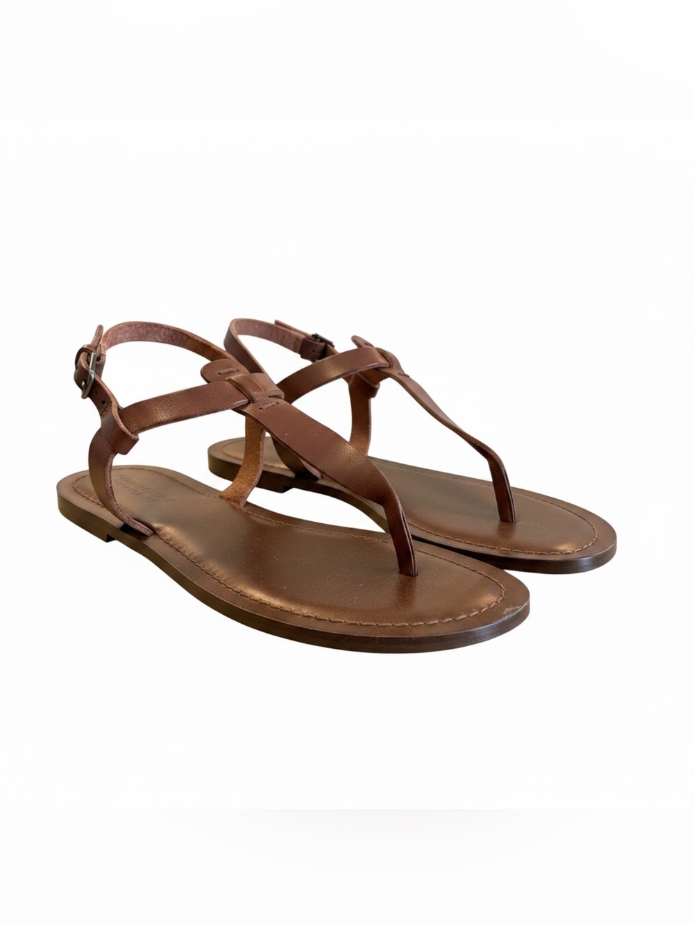 NWOT Garnet Hill Brown Leather T-Strap Sandals
